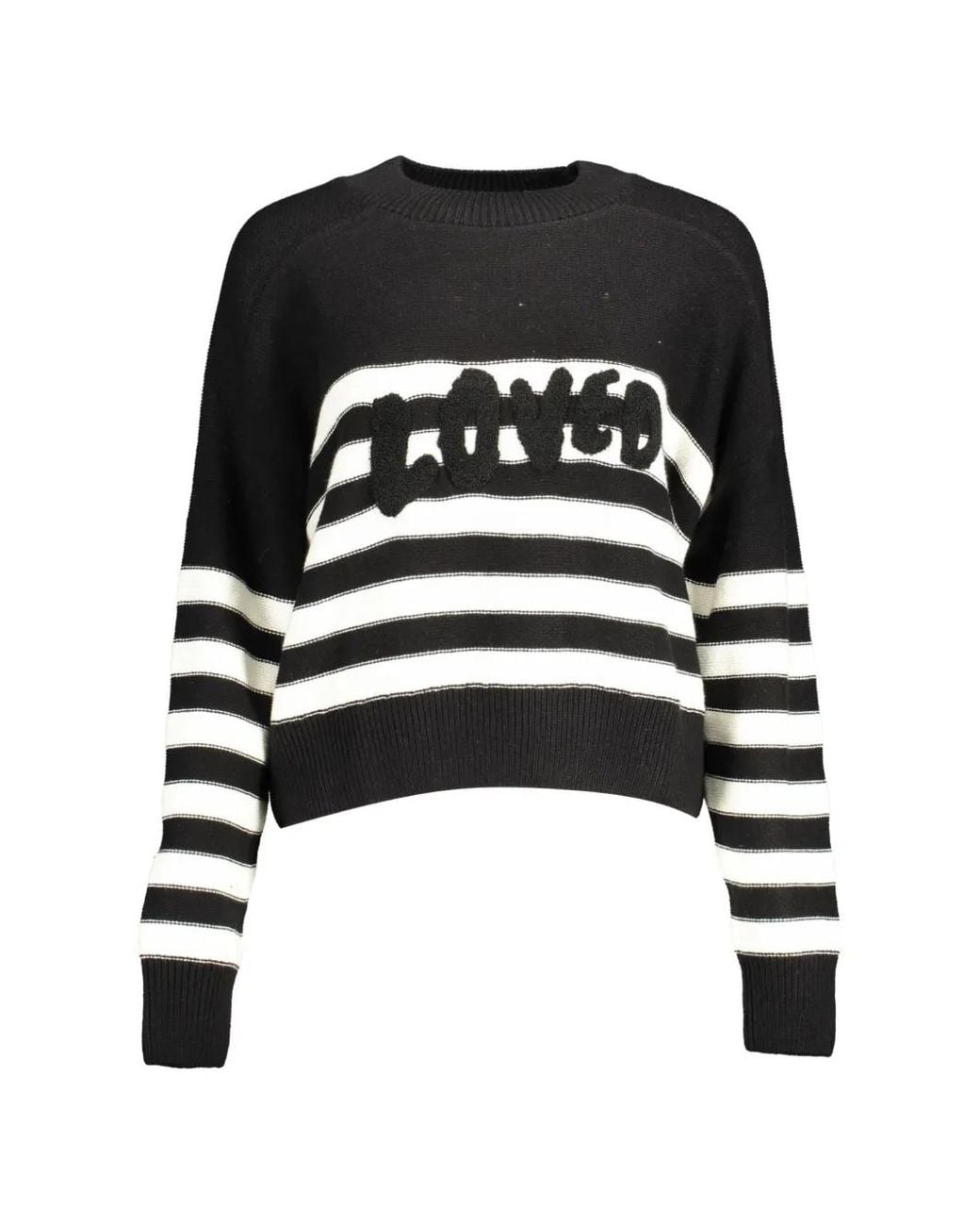 Desigual Black Stripe-Pattern Embroidered Sweater