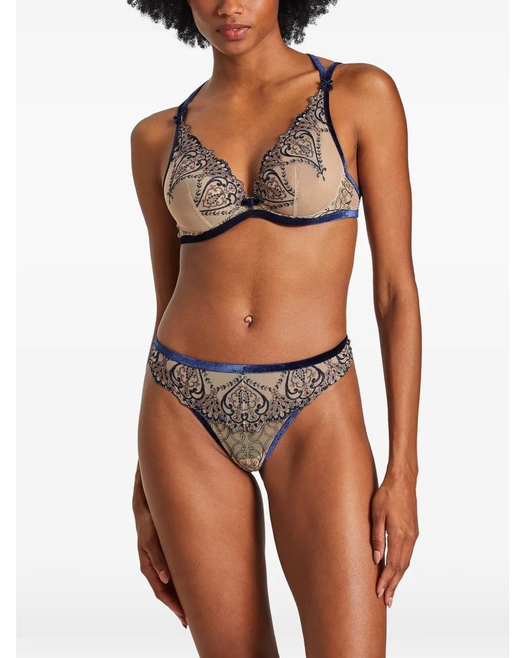 Aubade Gray Coeurs Enlacés Embroidered Thong