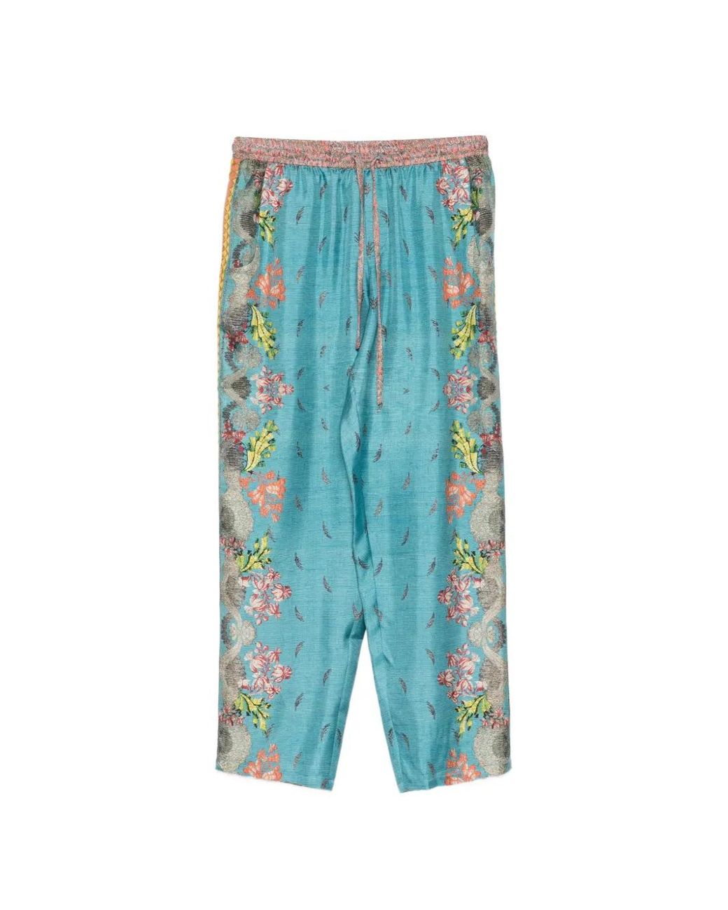 Pierre Louis Mascia Blue Floral-Print Cropped Trousers