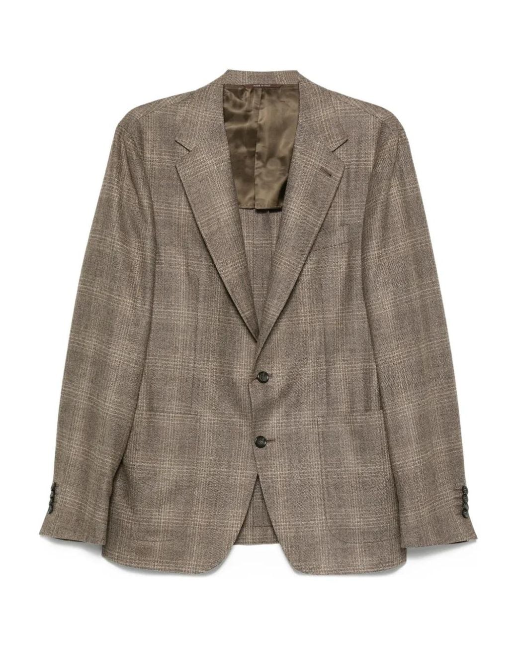 Canali Brown Checked Wool Blazer for men