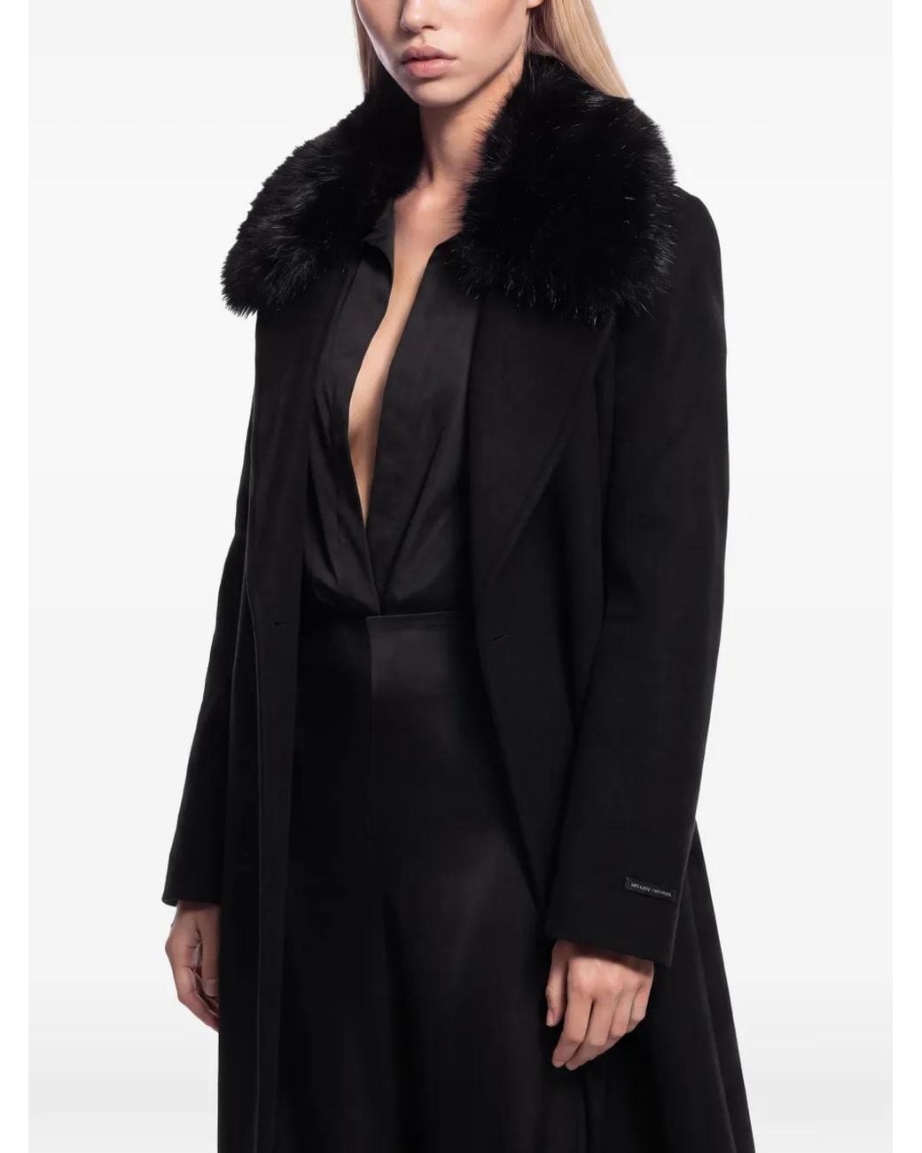 Rudsak Black Mel Faux-Fur-Collar Wool Trench Coat