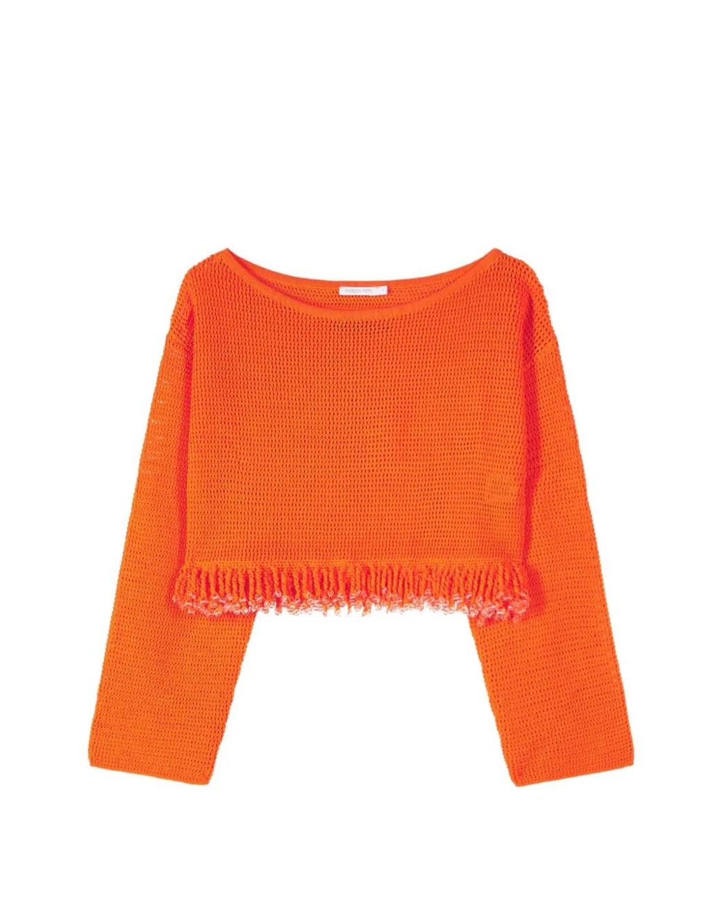 Patrizia Pepe Orange Bead-Embellished Cropped Sweater