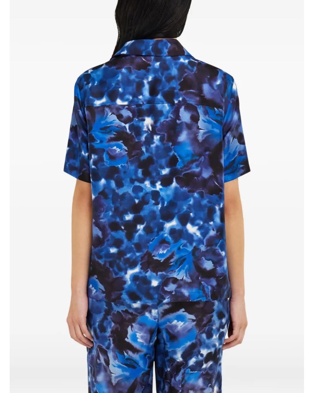 Ferragamo Blue Carnation-Print Short-Sleeved Shirt