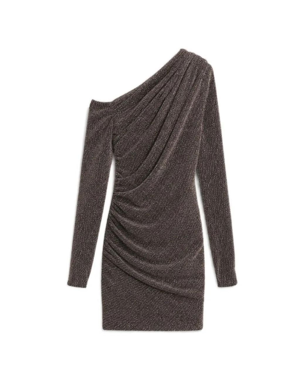 IRO Gray One-Shoulder Draped Mini Dress