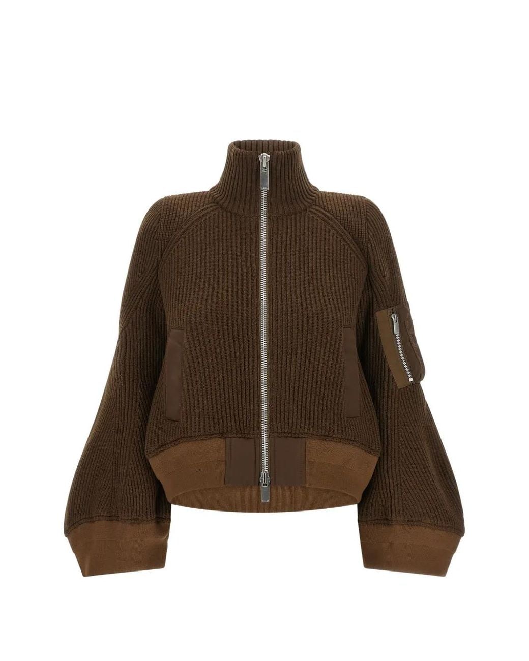Sacai Brown Ribbed-Knit High-Neck Jacket