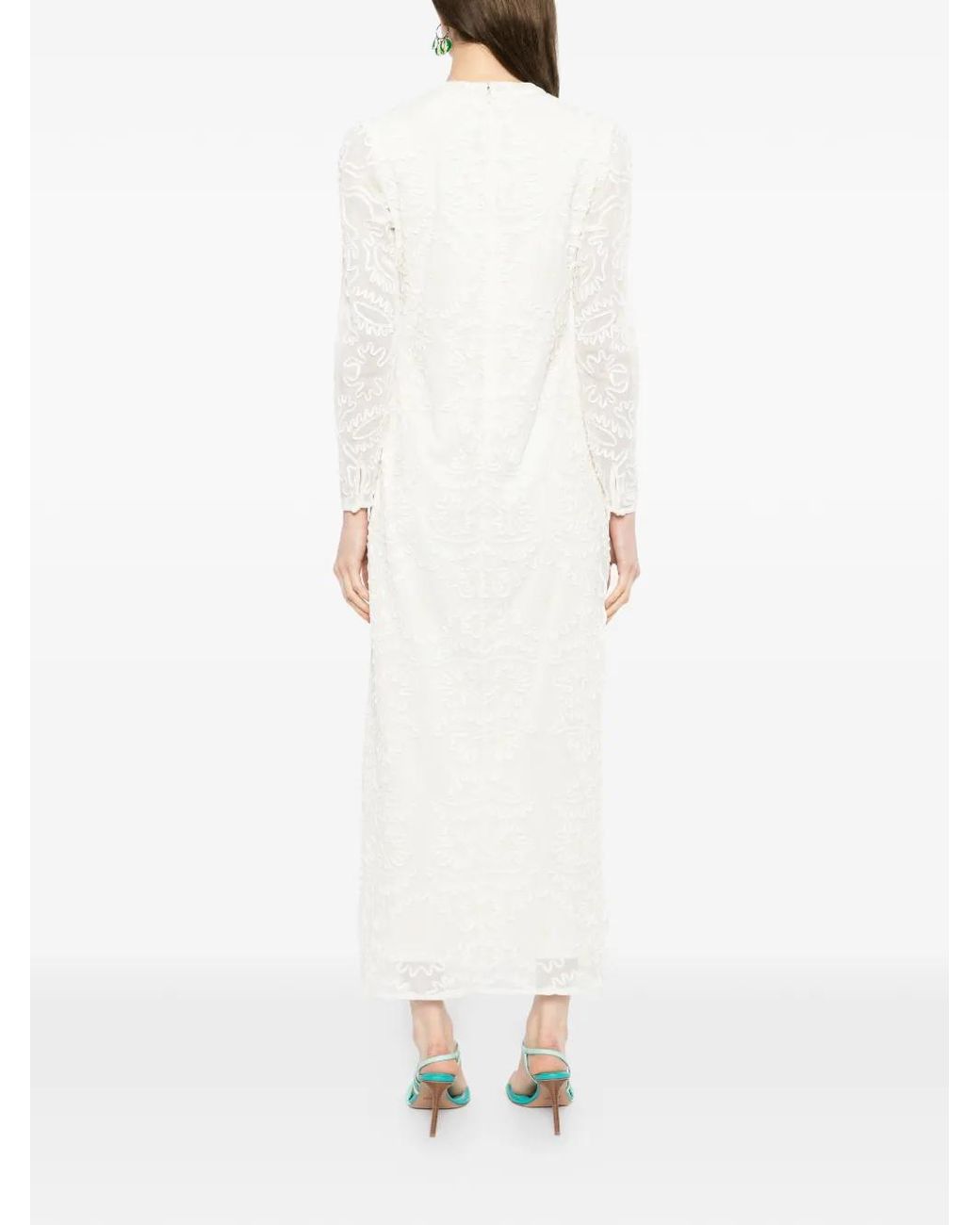 Farm Rio White Embroidered Crew Neck Long Sleeve Maxi Dress