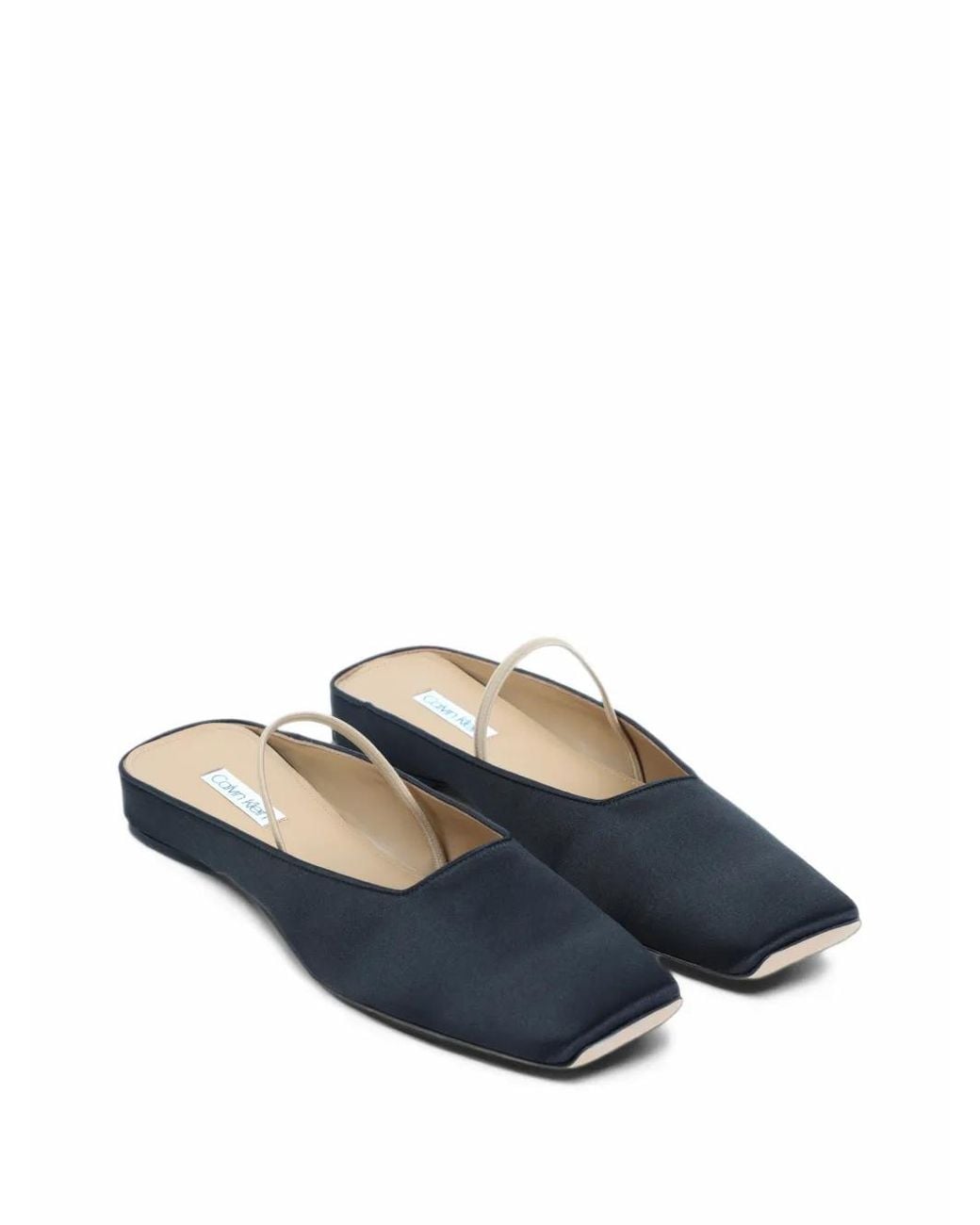 Calvin Klein White Kate Square-Toe Elasticated-Strap Ballet Flats