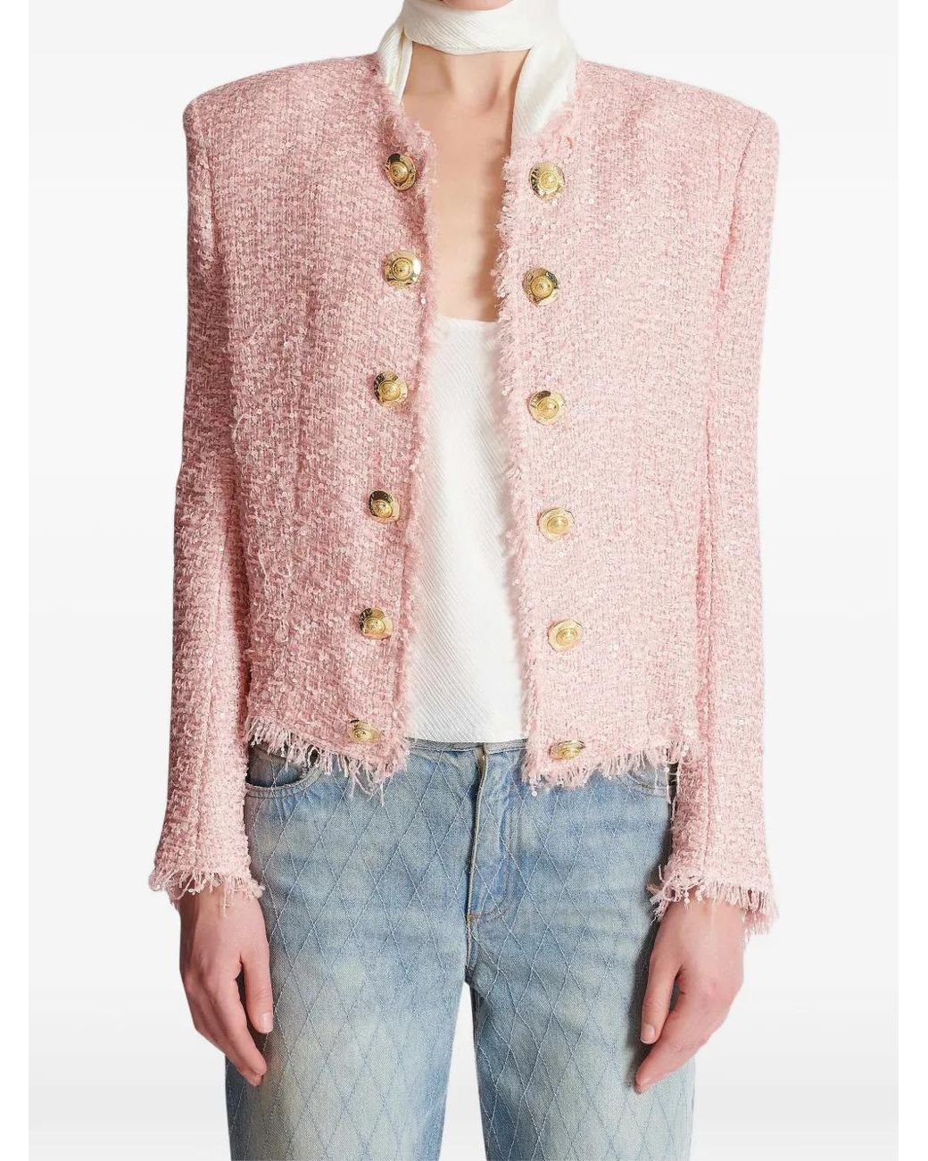 Balmain Pink Tweed Sequinned Blazer