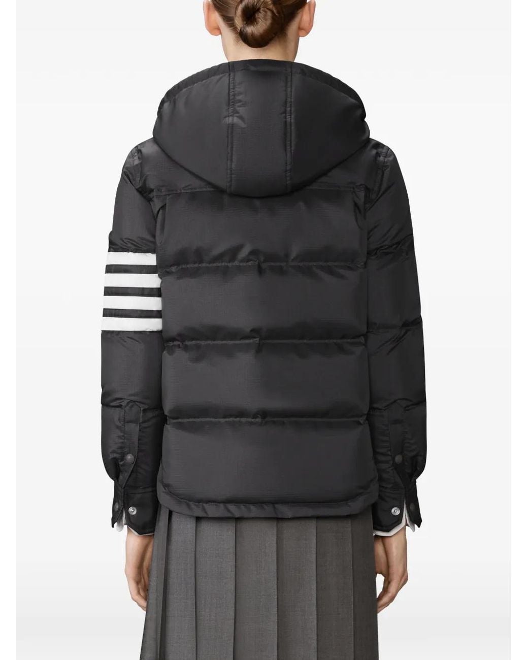 Thom Browne Black Shiny Ripstop Lightweight Down-Filled 4-Bar Jacket