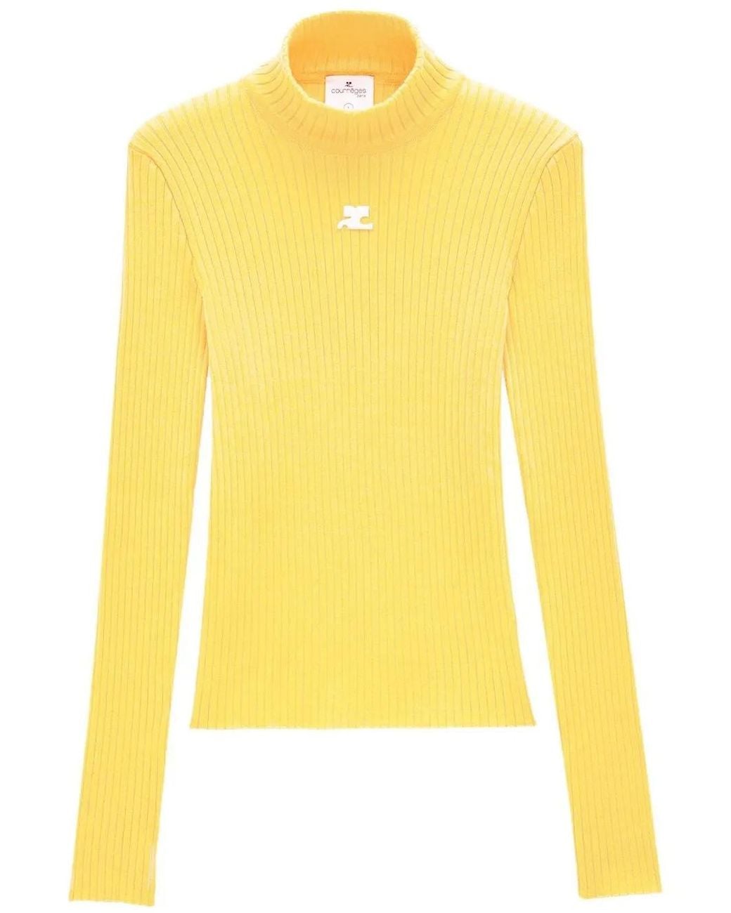 Courreges Yellow Ribbed-Knit Logo Top