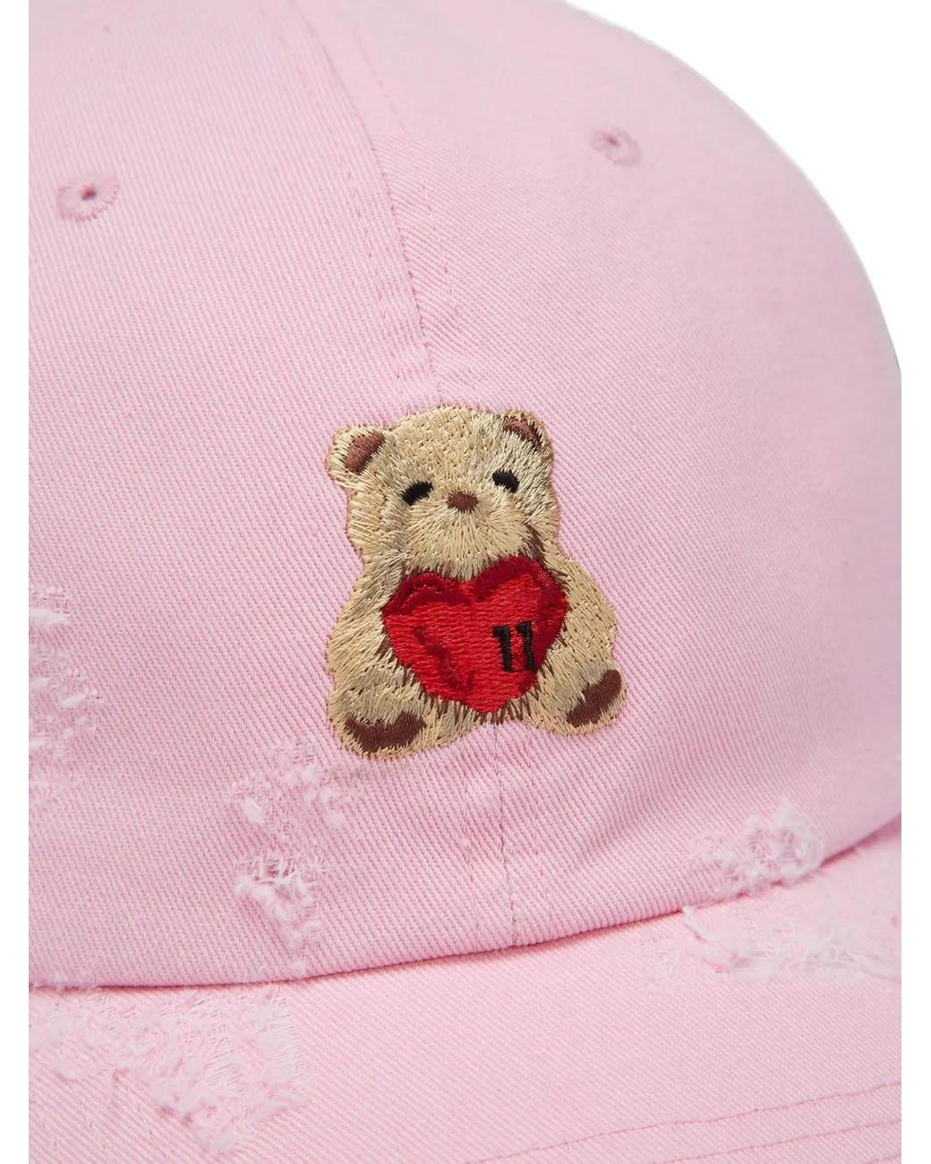 we11done Pink Distressed Teddy-Bear Baseball Cap for men