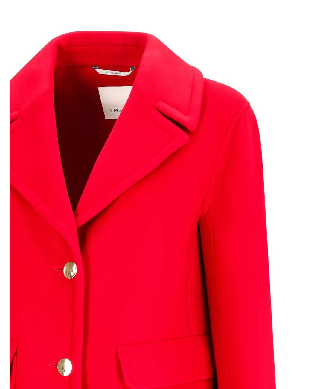 Max Mara Red Button-Up Virgin Wool Breasted Coat