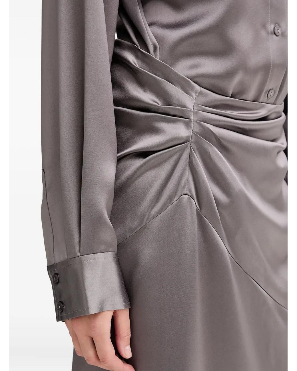 Isabelle Blanche Gray Ruched Shirt Maxi Dress