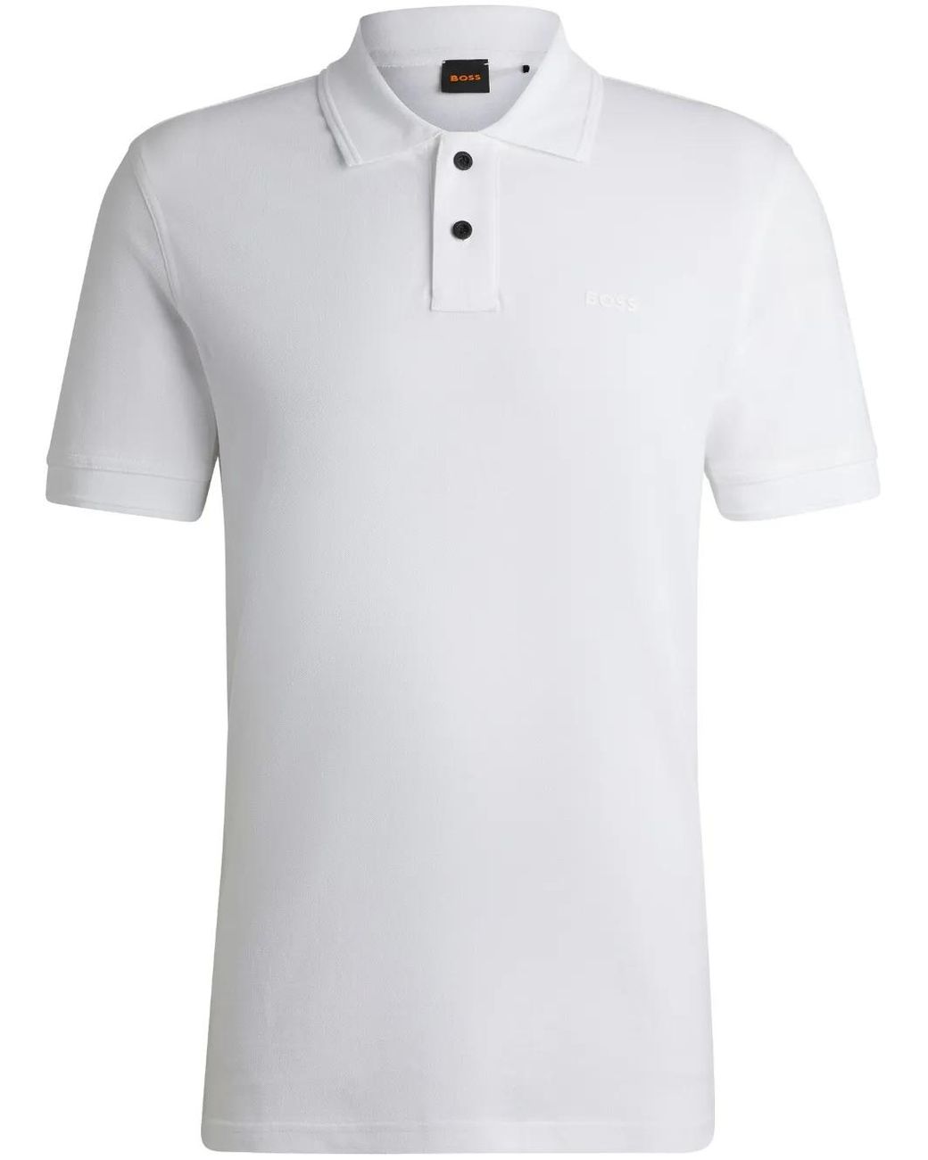 Boss White Logo-Print Cotton Polo Shirt for men