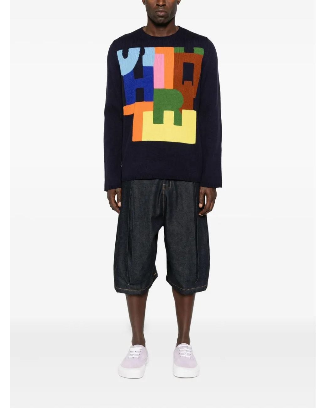 Comme des Garçons Blue Intarsia-Knit Sweater for men