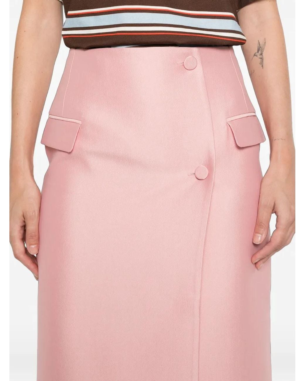 Stine Goya Pink Button-Fastening Pencil Midi Skirt