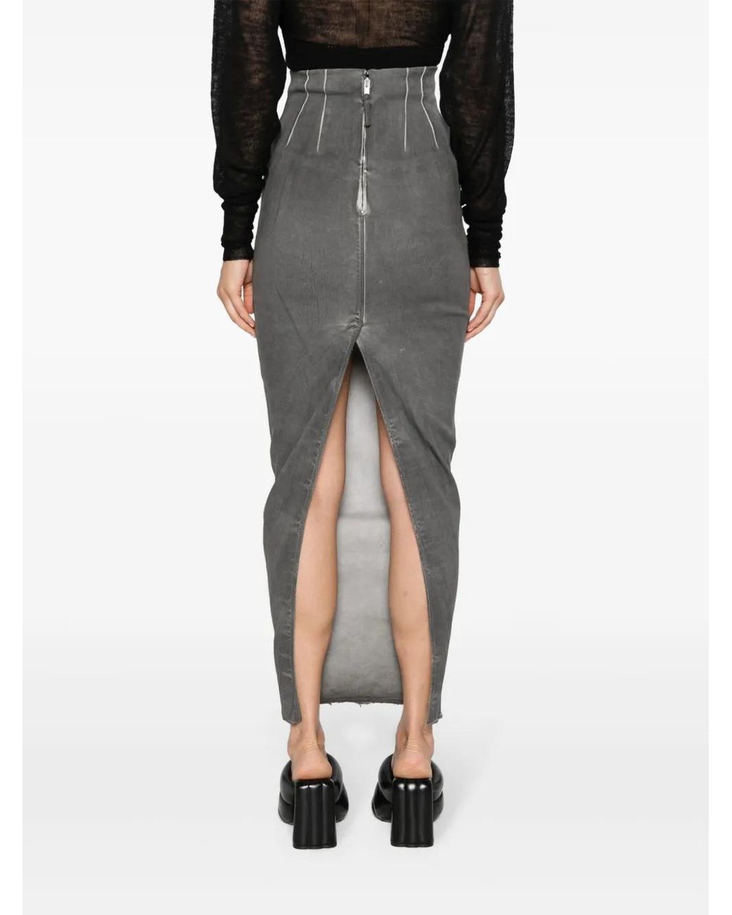 Rick Owens Gray Dirt Pillar Maxi Pencil Skirt
