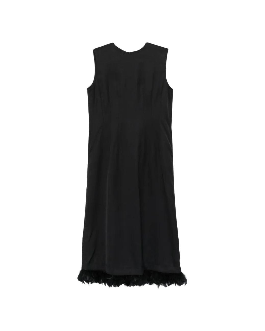 Plan C Black Feather-Trim Sleeveless Maxi Dress