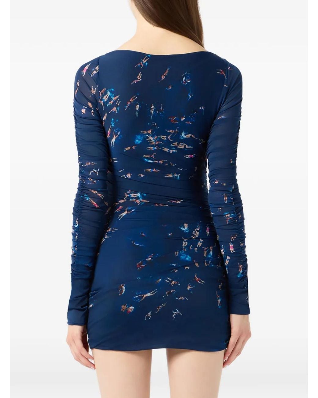 Blumarine Blue Robe Imprimée À Design Drapé