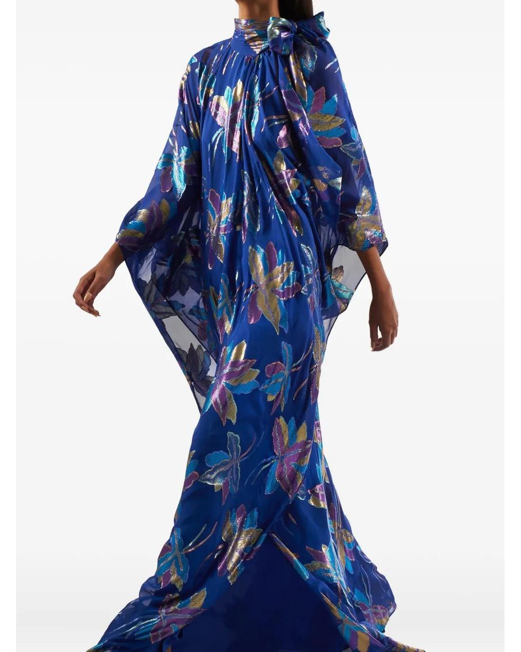 Taller Marmo Blue Stevie Bow-Floral Maxi Kaftan