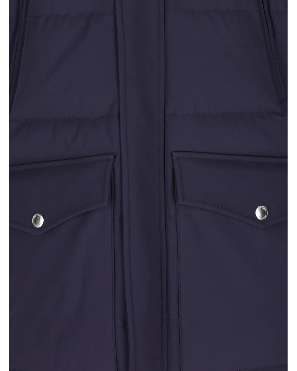 Brunello Cucinelli Blue Stretch Bonded Nylon Down Parka With Detachable Hood for men