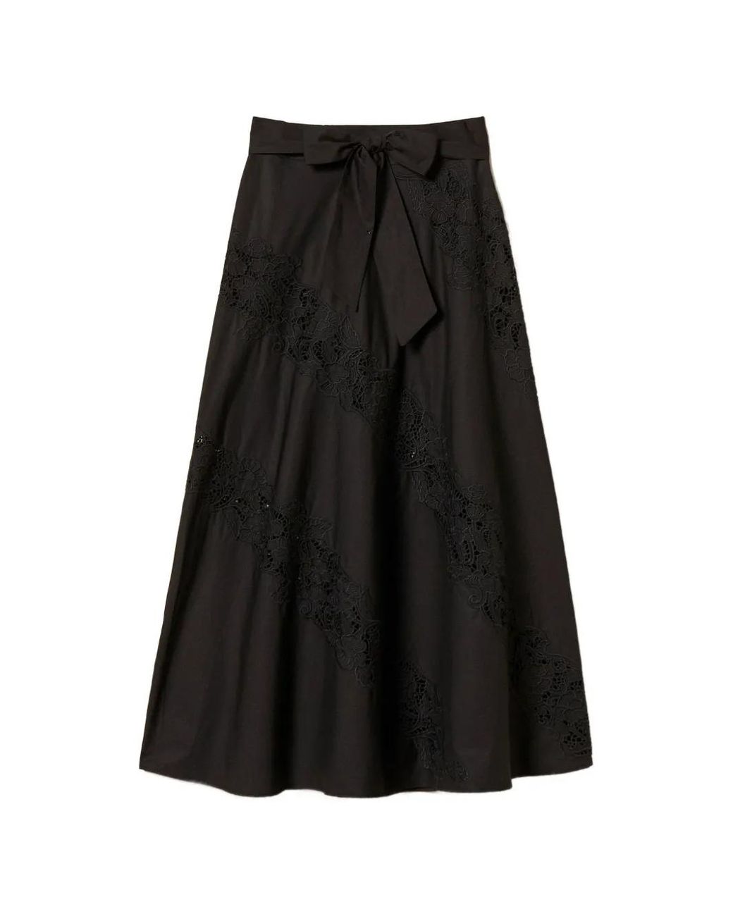 Twinset Black Midi Lace Belted Skirt