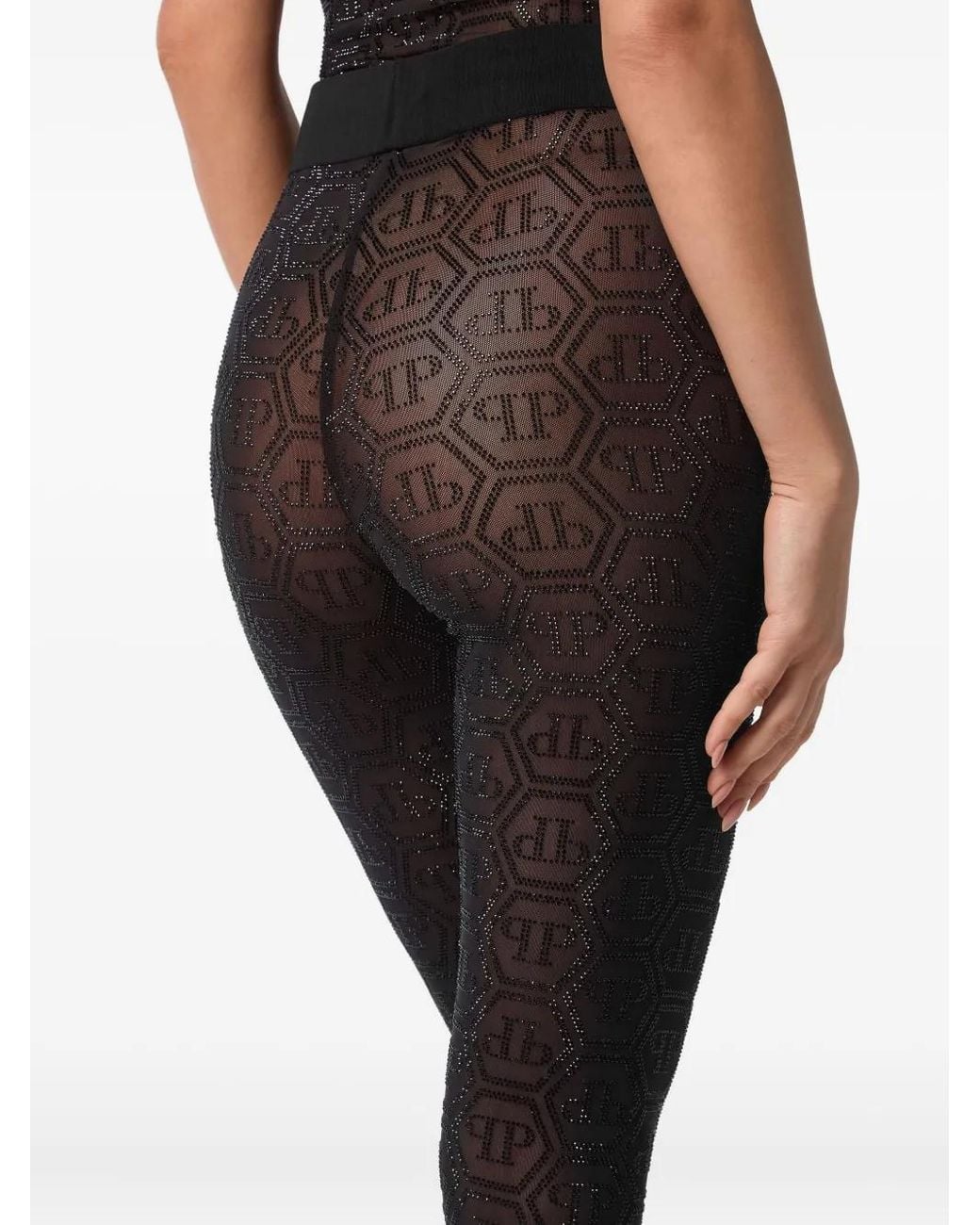 Philipp Plein Gray Legging En Tulle À Motif Monogrammé