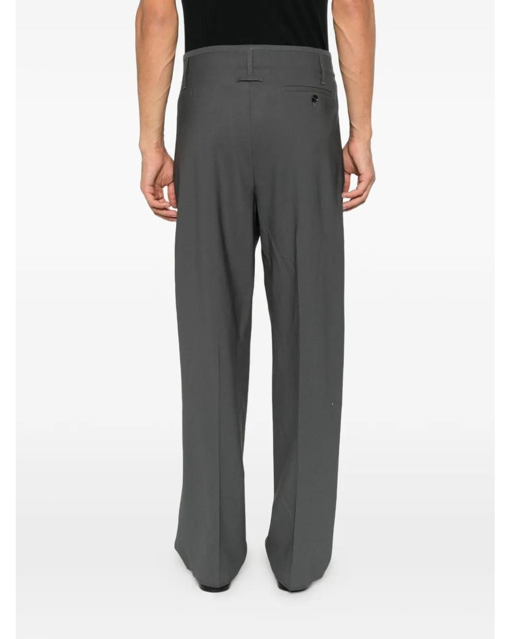 Emporio Armani Gray Pleated Straight-Leg Trousers for men