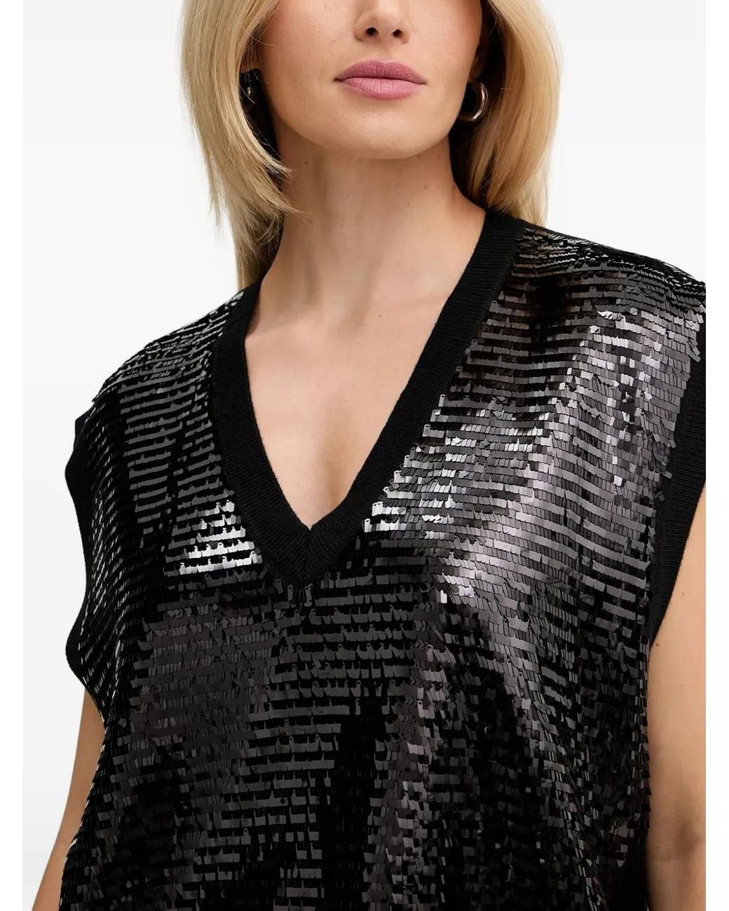 ARMANI EXCHANGE Black Sequin V-Neck Vest