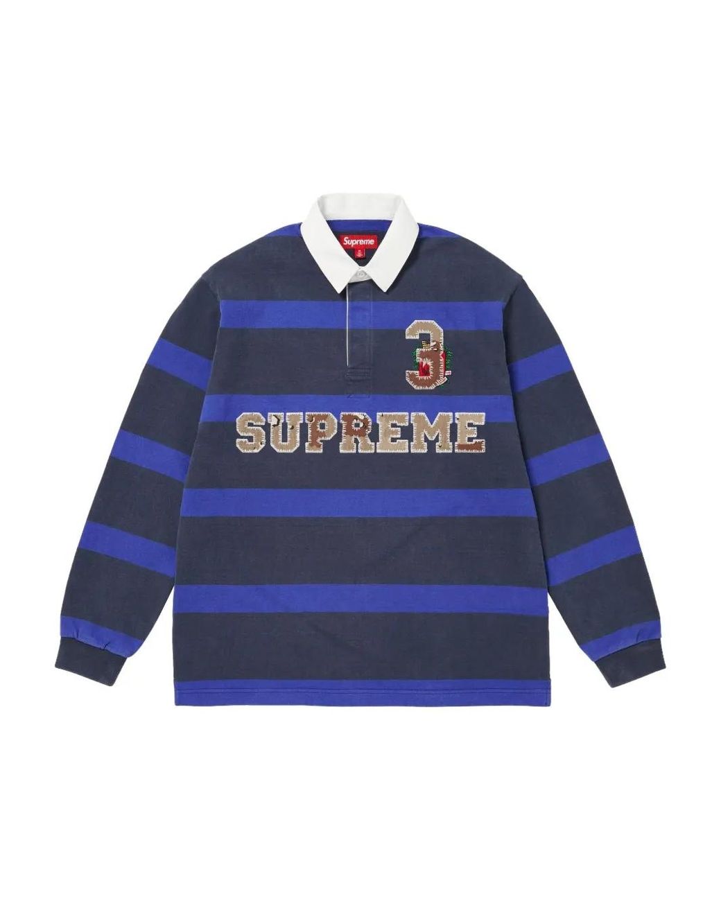 Supreme stripe zip l/s polo navy L Supreme Stripe Zip L/S Polo