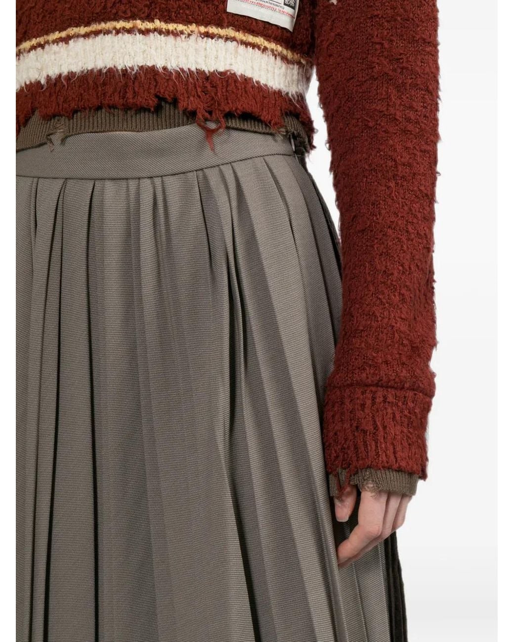 Maison Mihara Yasuhiro Brown Patchwork Pleated Skirt