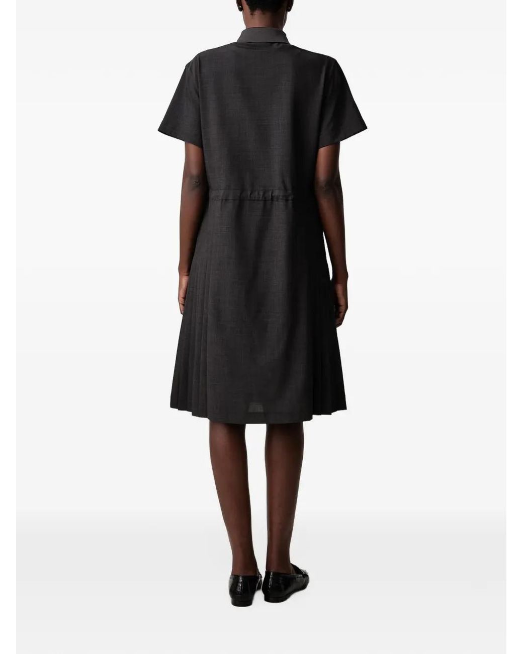 Lacoste Black Wool Blend Pleated Polo Dress