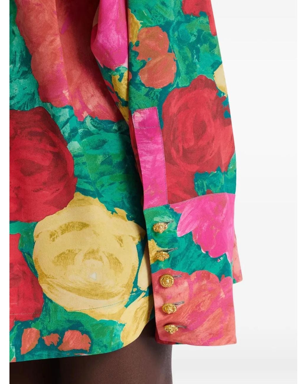Balmain Green Floral-Print Shirt Dress
