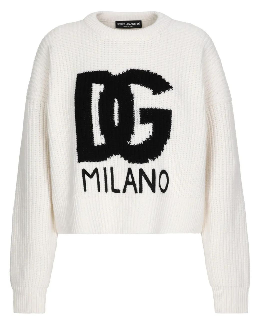 Dolce & Gabbana White Large Logo Chunky Knit