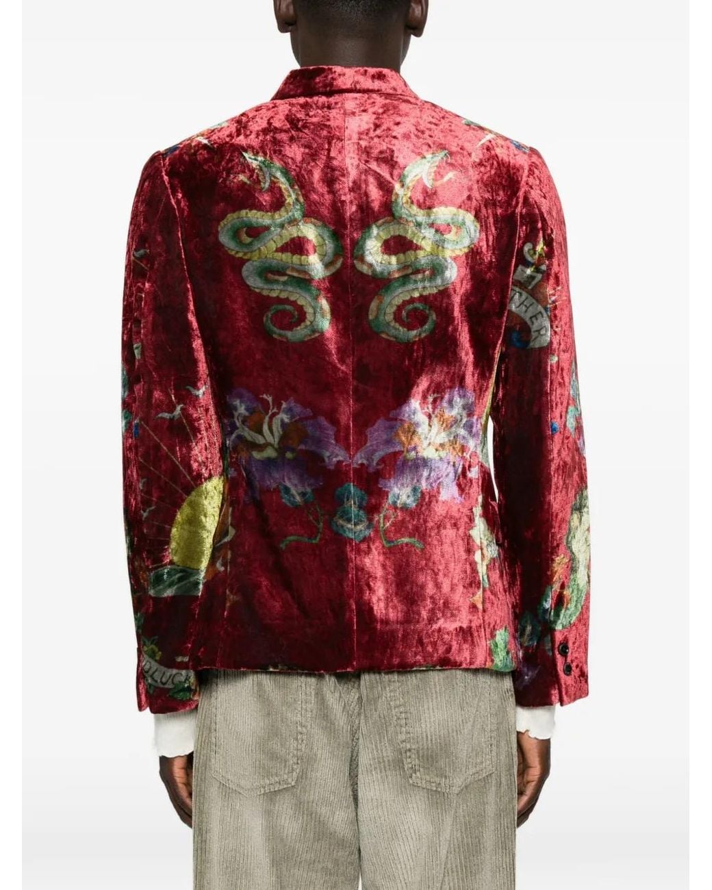 Yohji Yamamoto Red Tattoo-Print Velvet Blazer for men