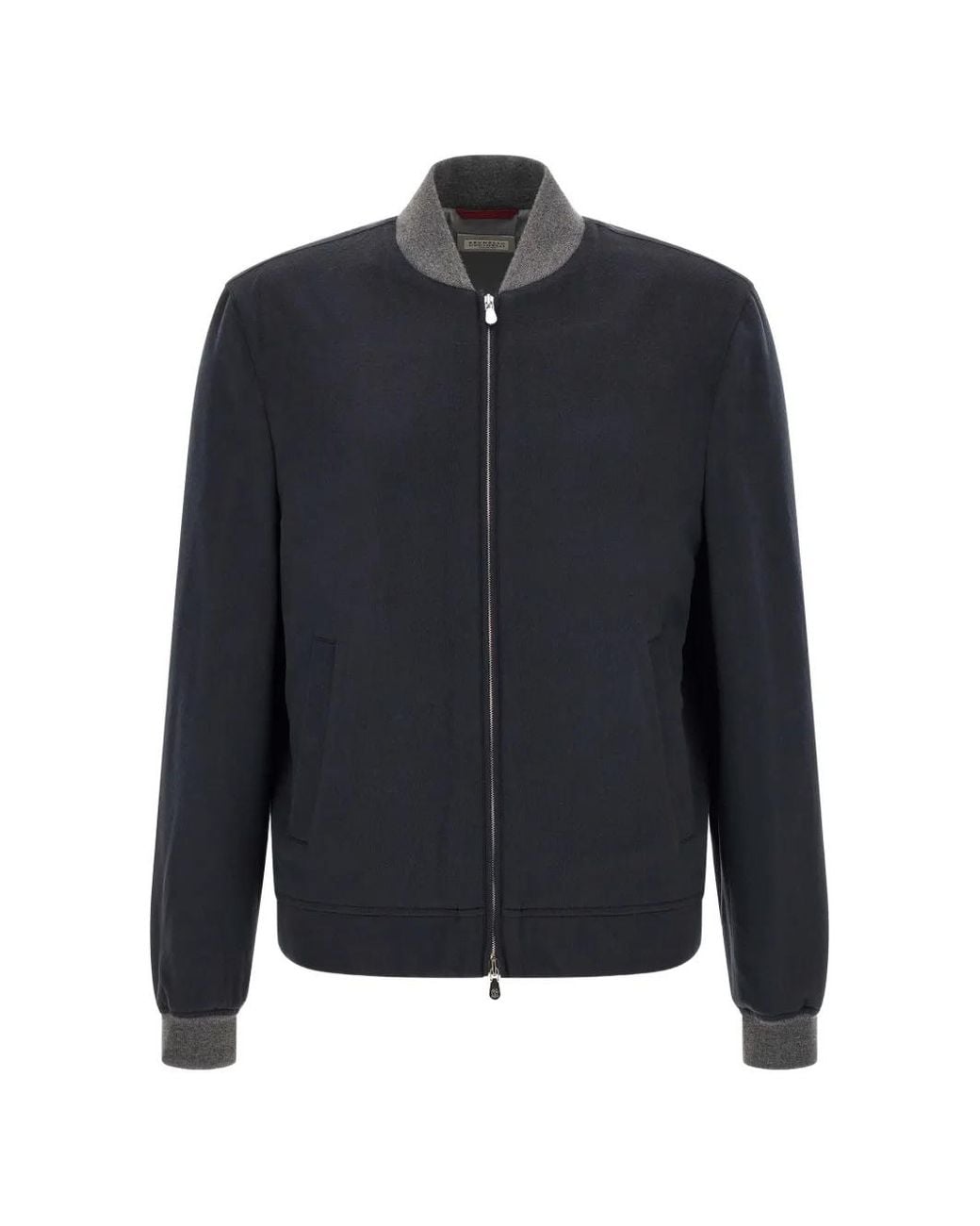 Brunello Cucinelli Blue Cashmere Zip-Up Bomber Jacket for men