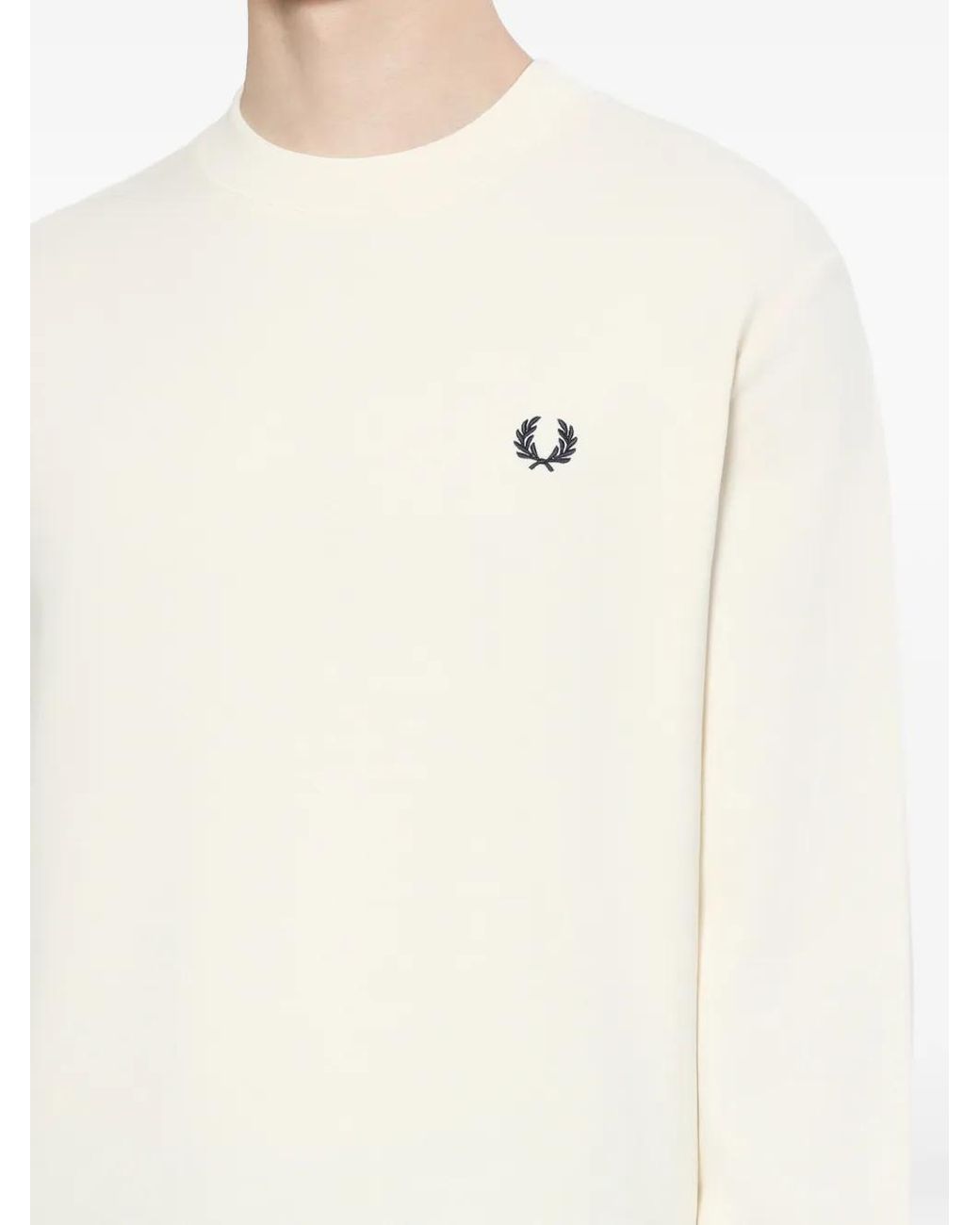 Fred Perry White Logo-Embroidered Crew-Neck Sweatshirt for men