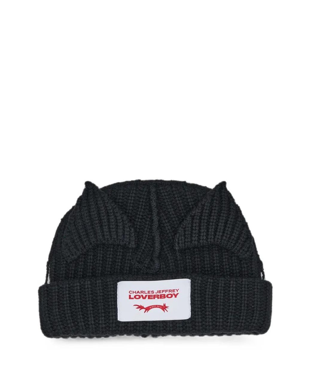 Charles Jeffrey Black Chunky Ears Ribbed Beanie Hat