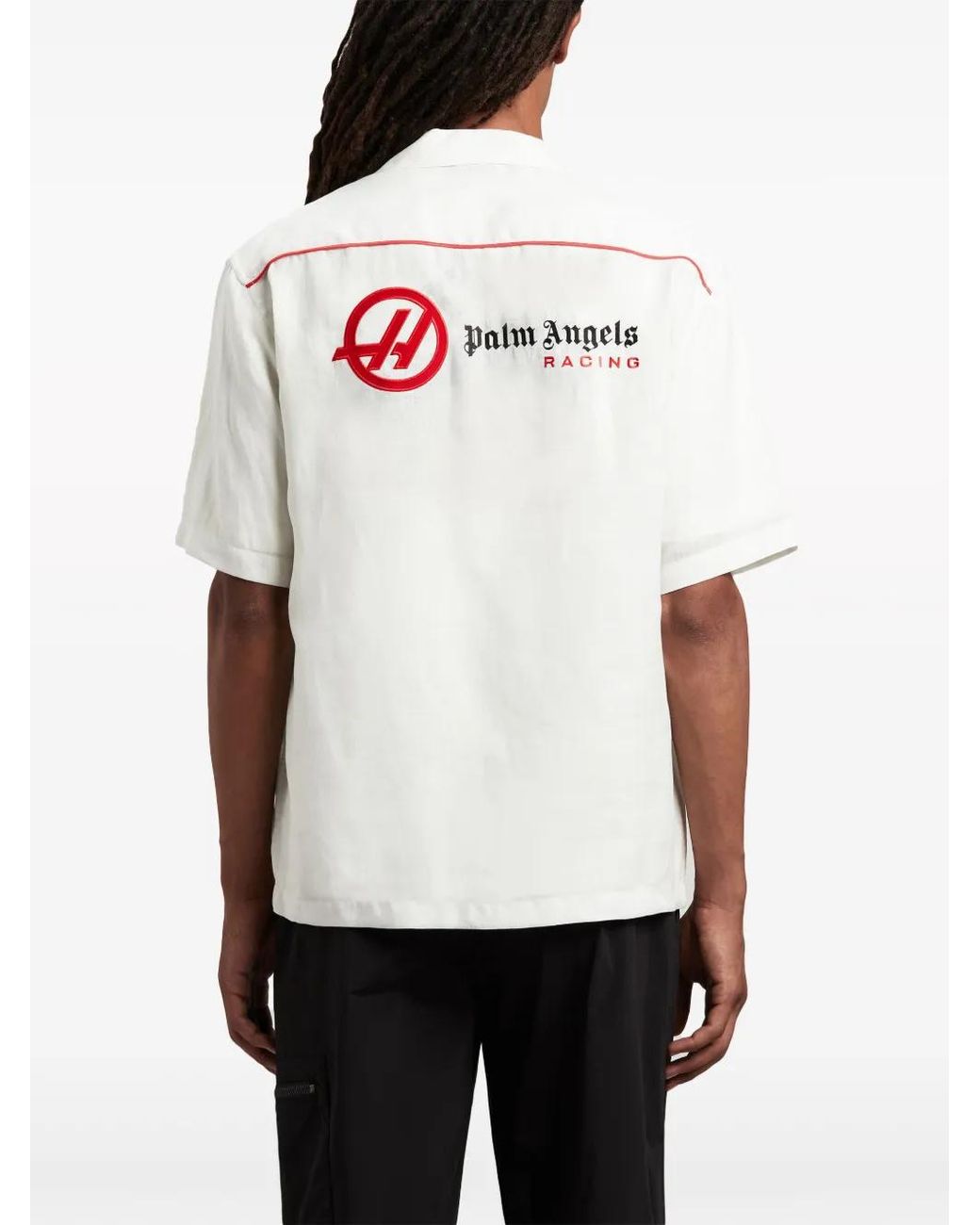 Palm Angels White X Haas F1 Team Linen Bowling Shirt for men