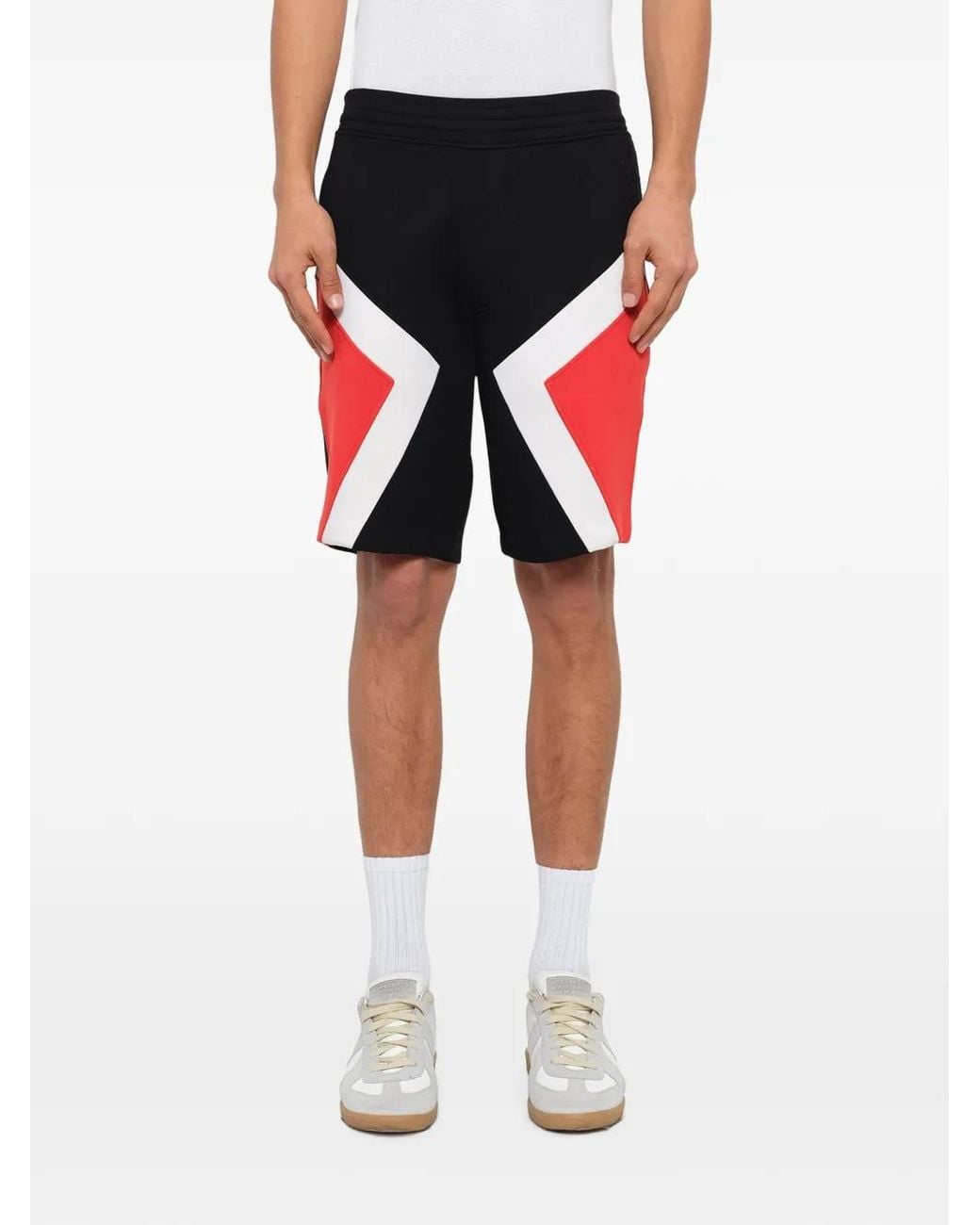Neil Barrett Red Colour-Block Knit Shorts for men