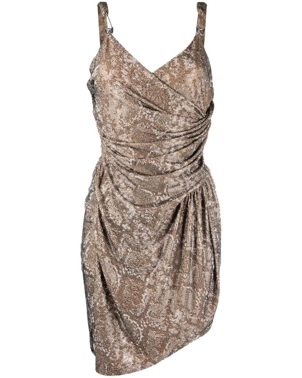 Philipp Plein Natural Python-Print Embellished Mini Dress