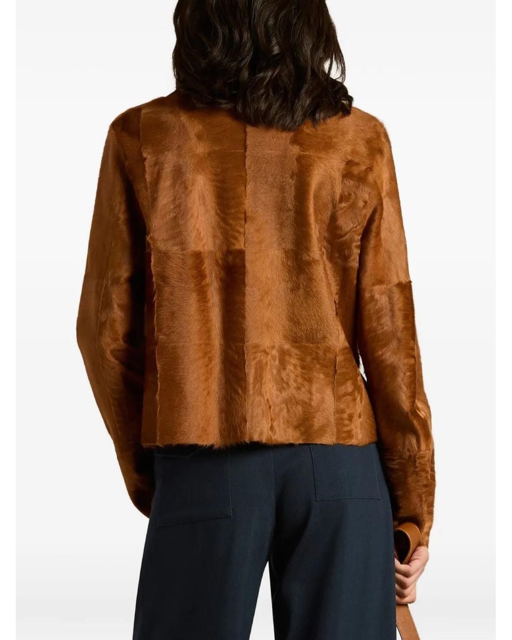 Kiton Brown Asymmetric Lamb Fur Jacket