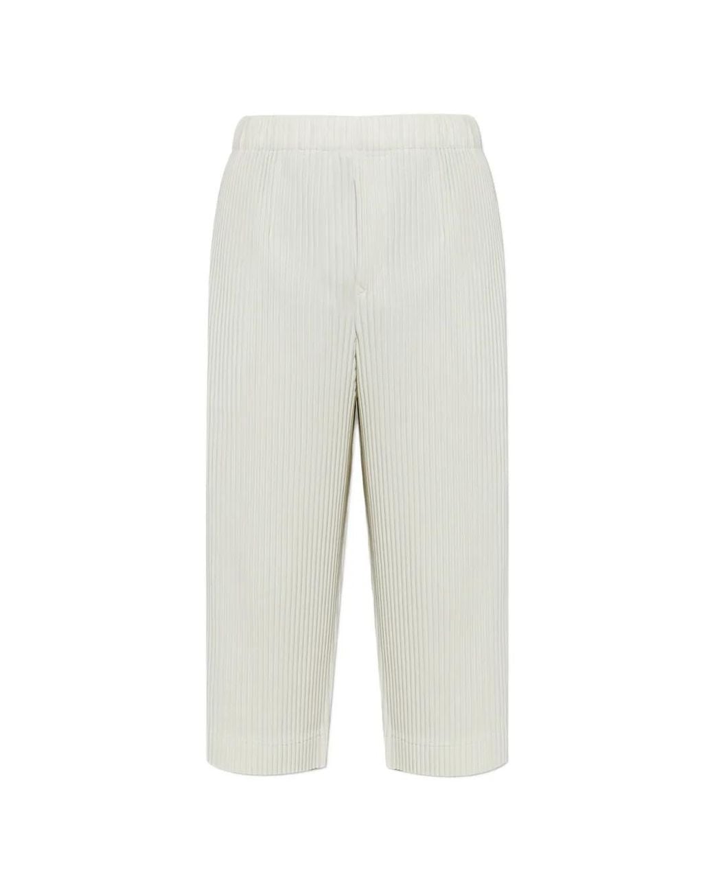 Homme Plissé Issey Miyake White Pleated Trousers for men
