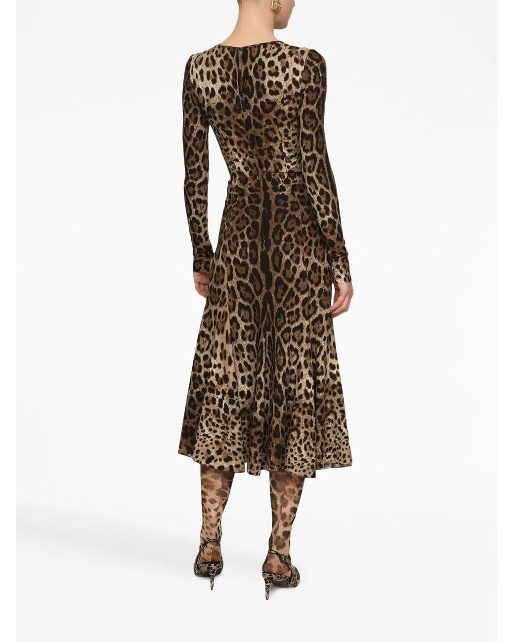 Dolce & Gabbana Natural Leopard Animal Print Midi Dress