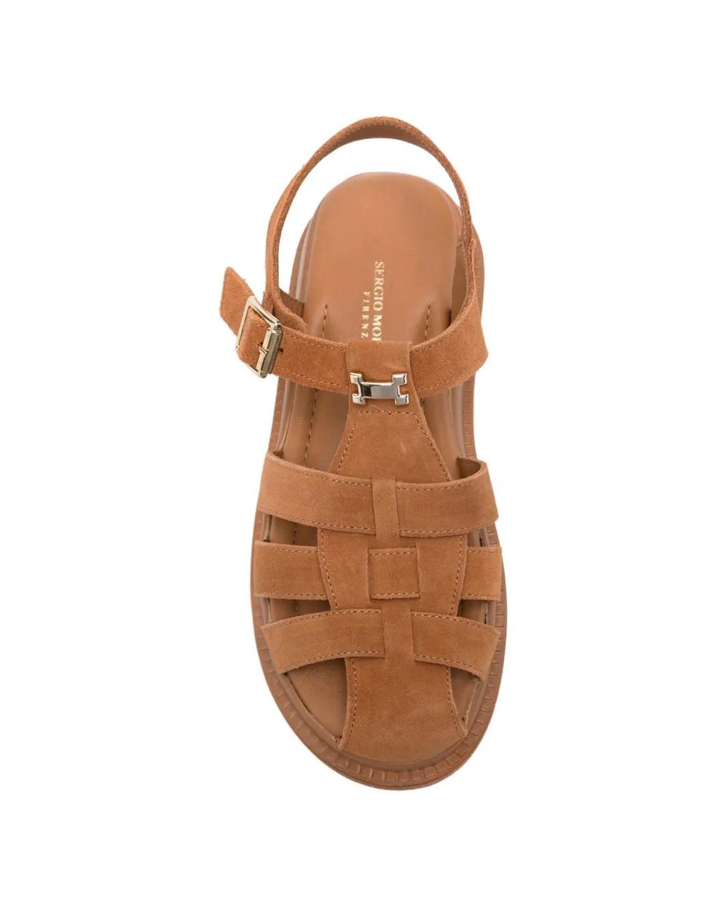 SERGIO MORETTI FIRENZE Brown Buckle-Fastening Leather Sandals
