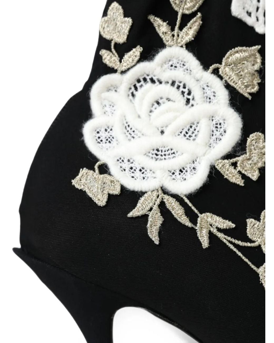 Dolce & Gabbana Black Floral-Embroidered Slip-On Ankle Boots