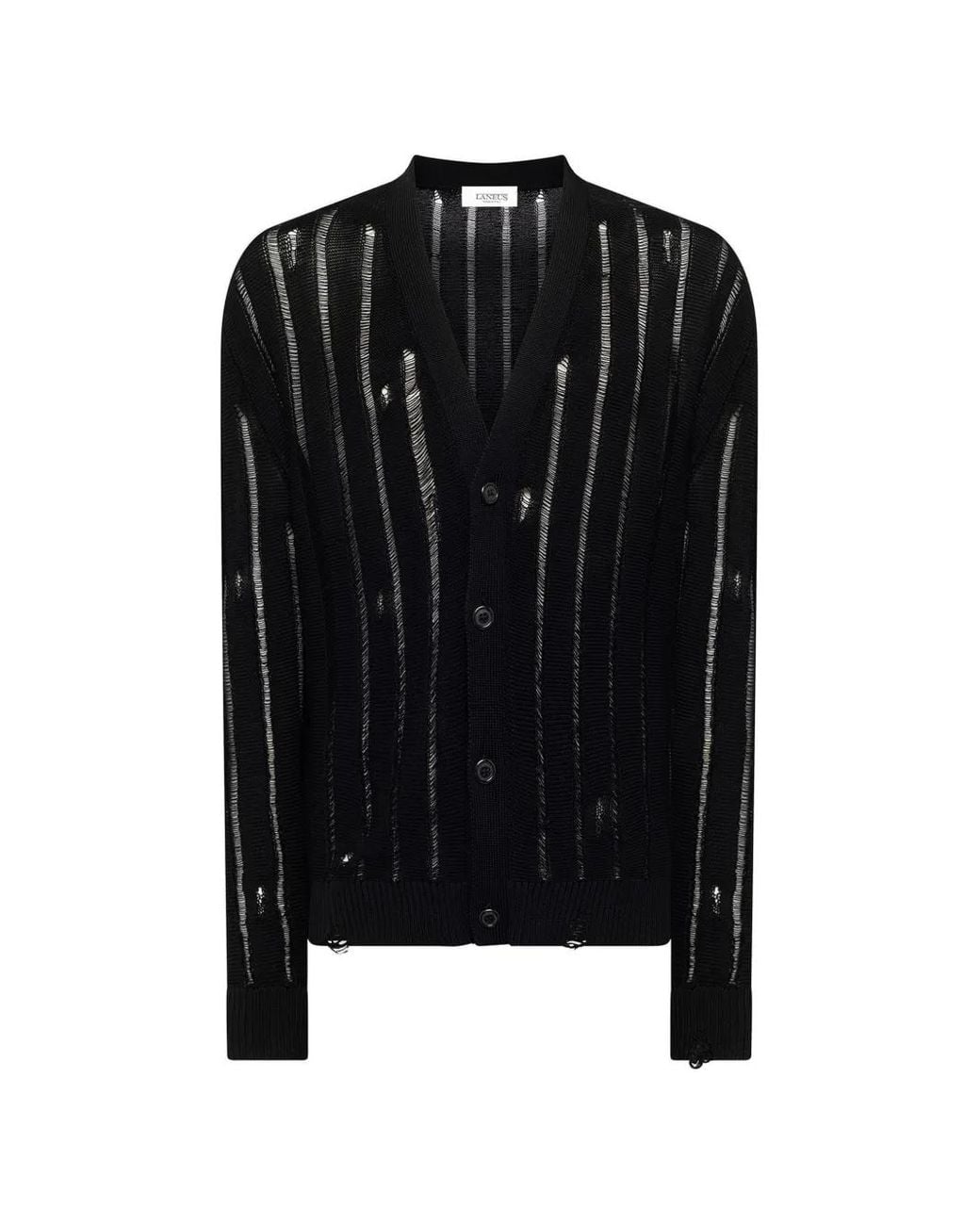 Laneus Black Distressed Button Cardigan for men