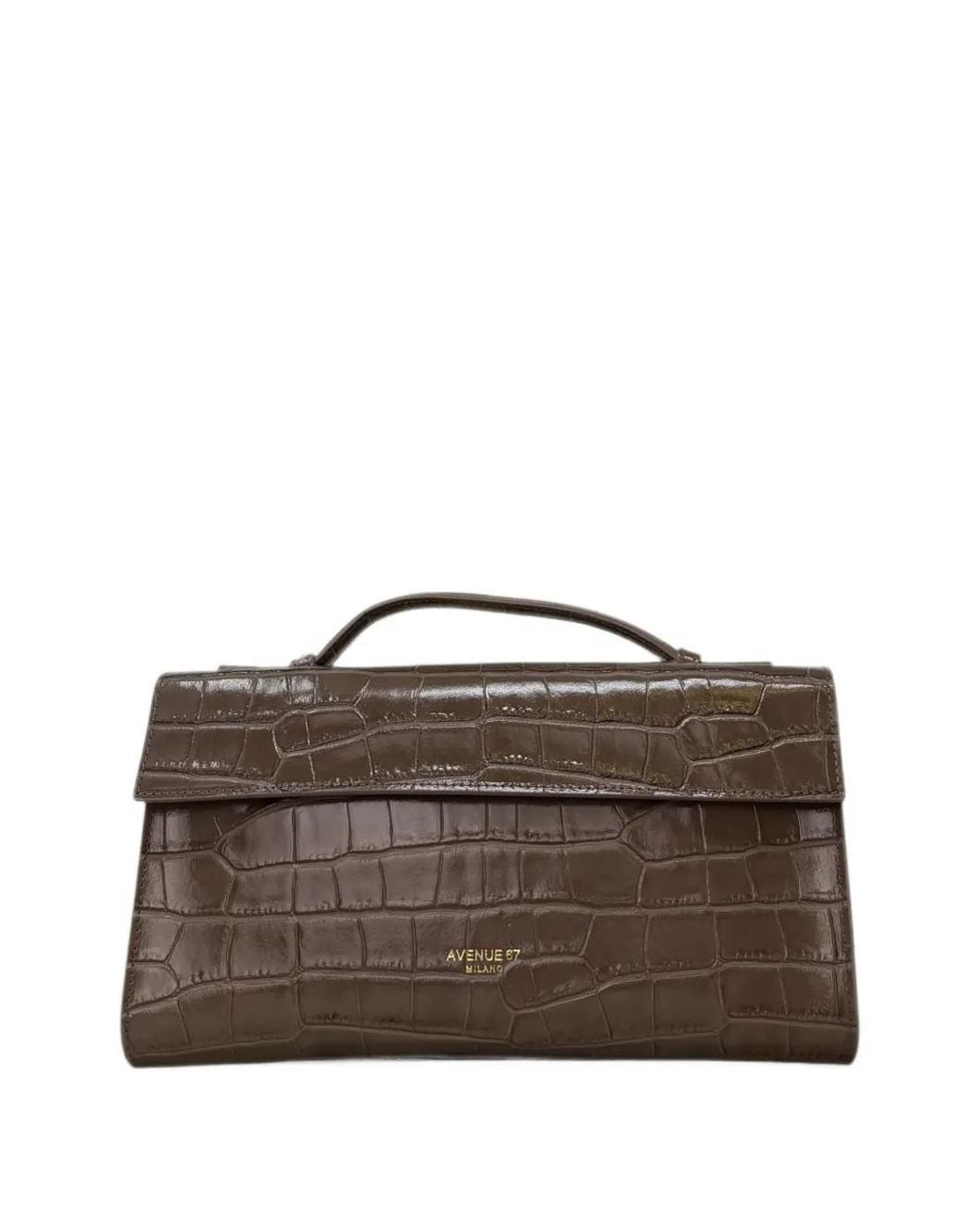 Avenue Brown Paloma Croc-Effect Leather Clutch Bag