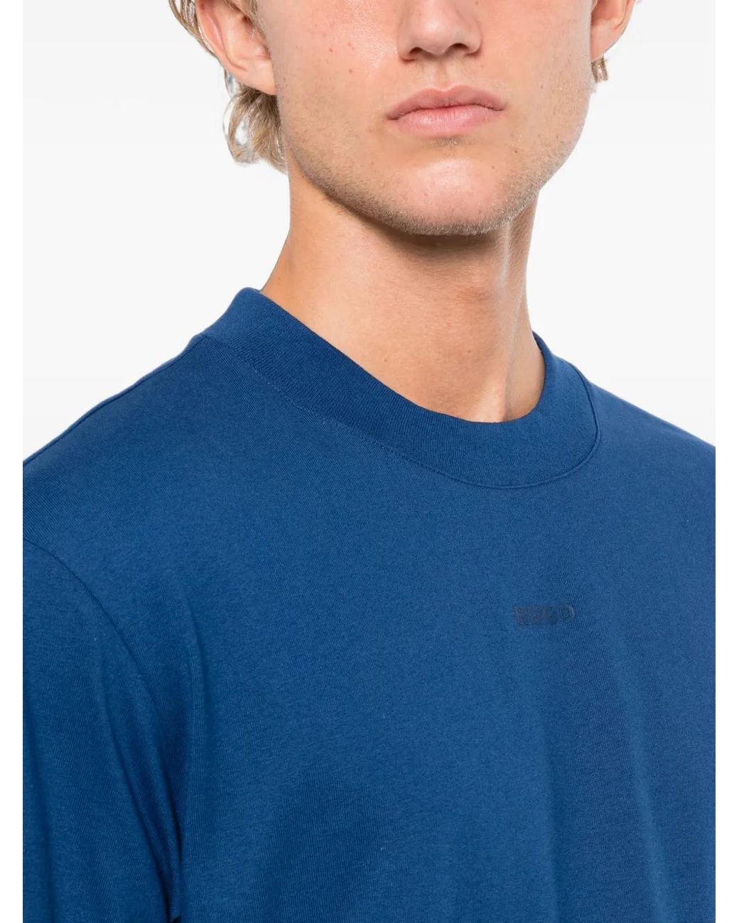 HUGO Blue Relaxed-Fit T-Shirt With Centered Logo Detail for men