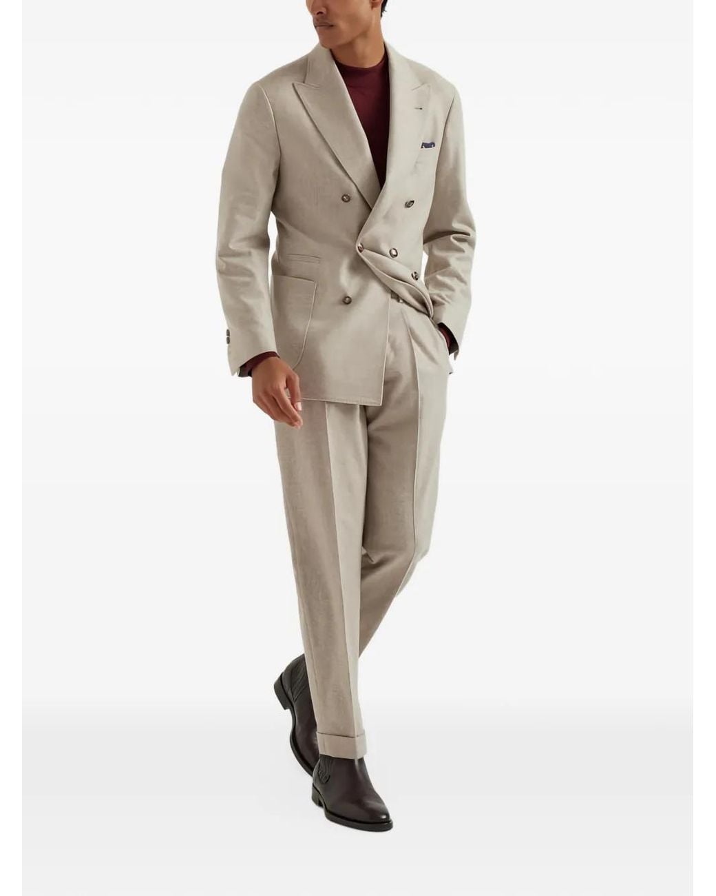 Brunello Cucinelli Natural Double-Breasted Peak-Lapel Suit for men